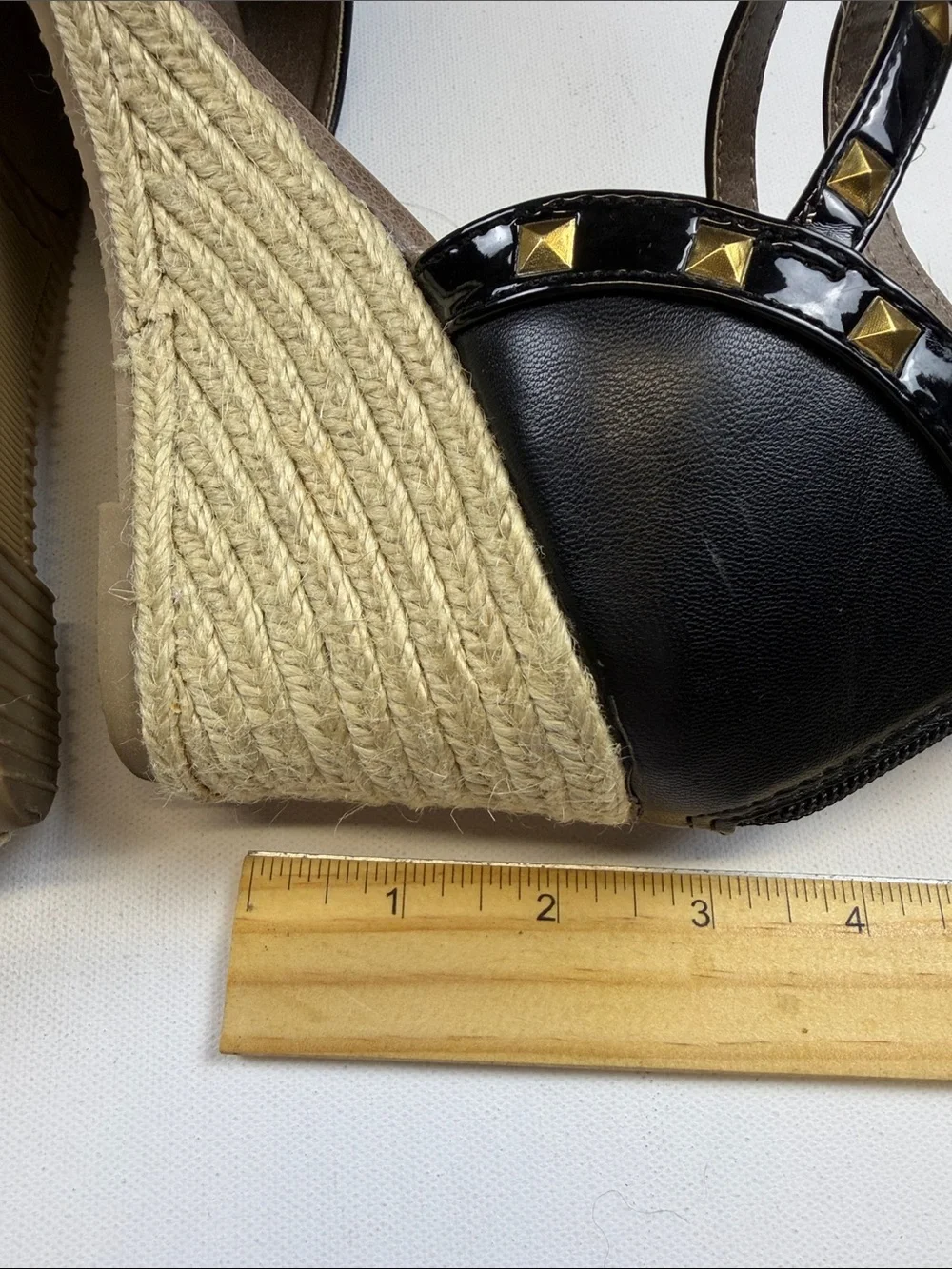 RIALTO BLACK STUDDED ESPADRILLE WEDGE PUMPS POINTED TOE ANKLW STRAP SIZE 9.5